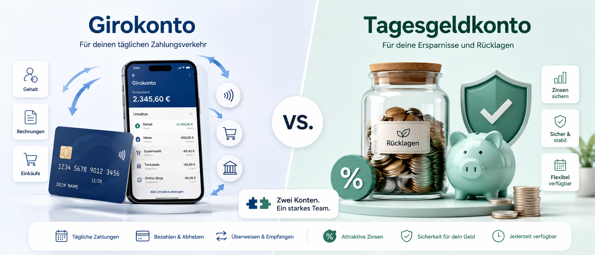 Girokonto vs. Tagesgeldkonto: Zwei Konten, zwei Aufgaben