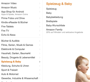 Die  verschiednene Kategorien die Amazon anbietet